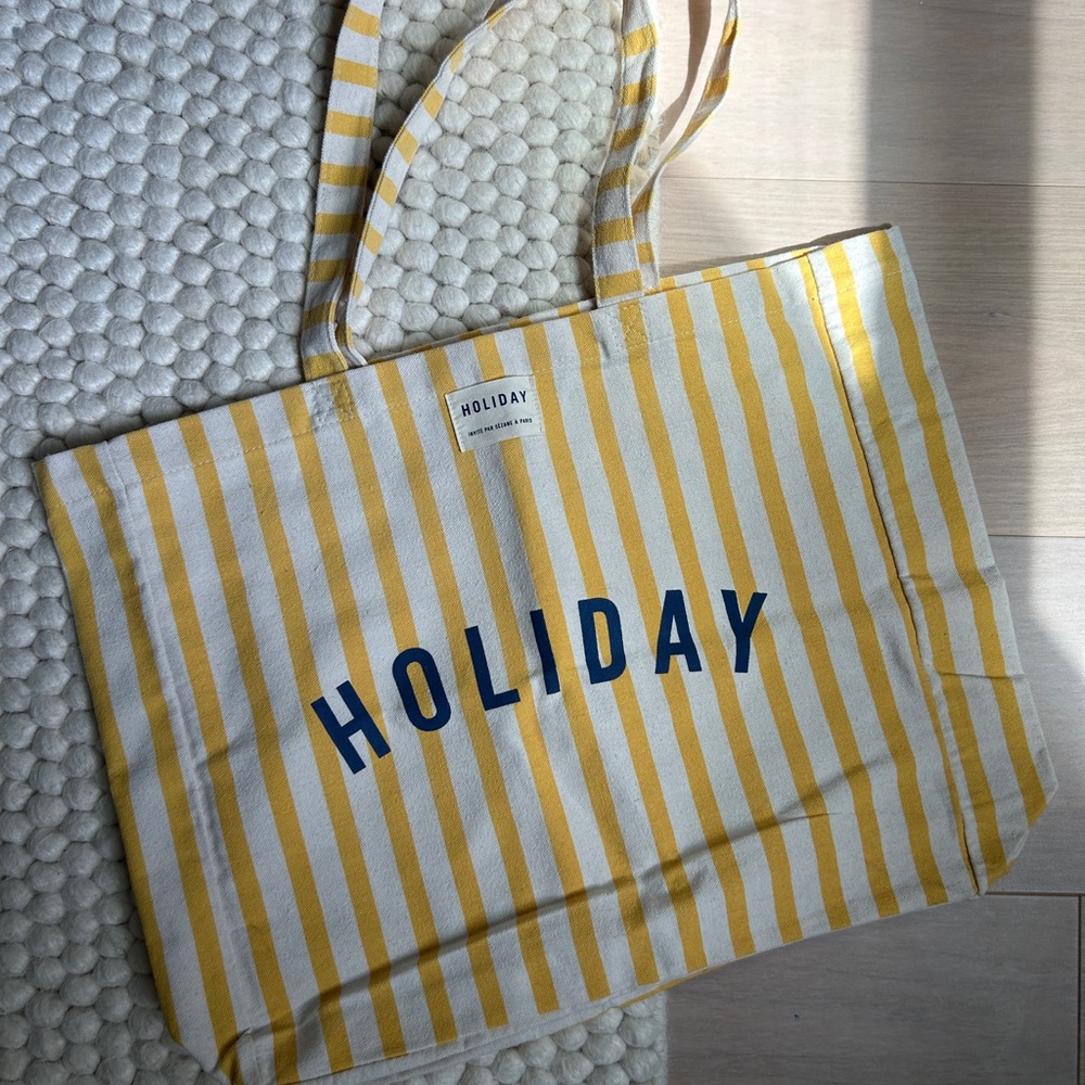Sezane Limited edition Holiday Collab Yellow and White Striped Tote